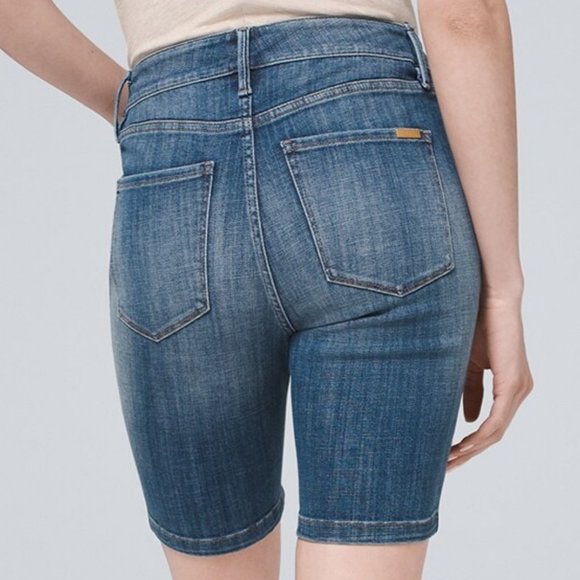 WHBM Everyday Soft Denim High-Rise Embroidered Bermuda Shorts 14 - Picture 2 of 7